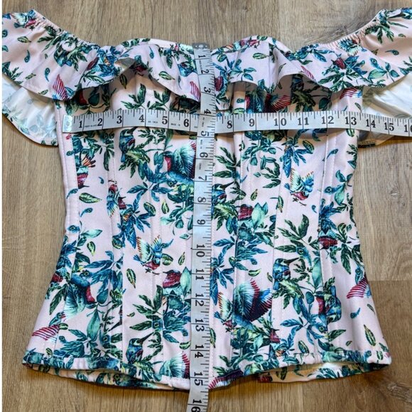 Corset Story UK6 Floral Bird Print Ruffled Corset Top - Picture 3 of 7